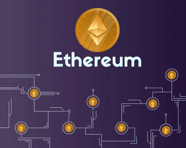 Blockchain ethereum crypto-monnaie sur fond sombre — Image vectorielle