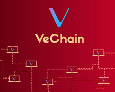 Vechain cryptocurrency blockchain kırmızı arka plan üzerinde