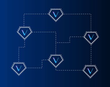 Vechain cryptocurrency blockchain mavi zemin üzerine