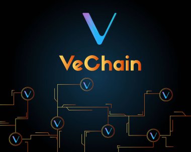 Vechain cryptocurrency blockchain koyu arka plan üzerinde
