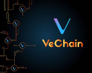 Vechain cryptocurrency blockchain koyu arka plan üzerinde