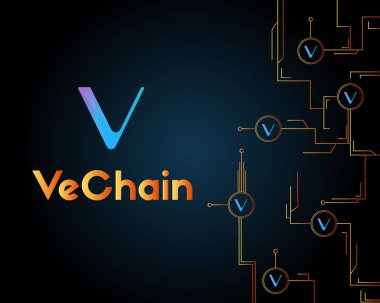 Vechain cryptocurrency blockchain koyu arka plan üzerinde