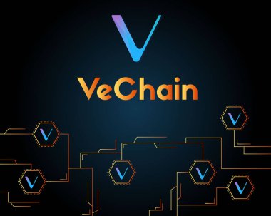Vechain cryptocurrency blockchain koyu arka plan üzerinde