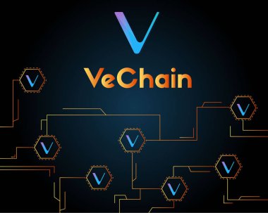 Vechain cryptocurrency blockchain koyu arka plan üzerinde