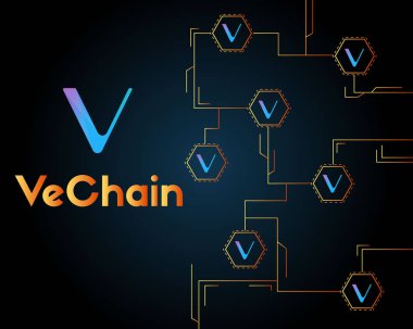 Vechain cryptocurrency blockchain koyu arka plan üzerinde
