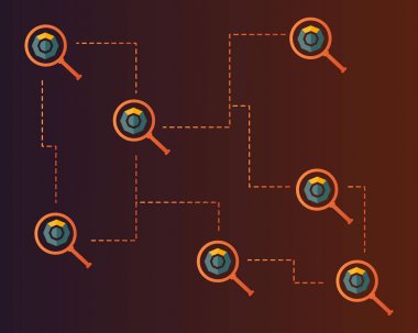 Arka plan büyüteç ile Blockchain komodo sembolü