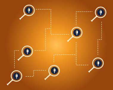 Arka plan büyüteç ile kalabalık cryptocurrency blockchain
