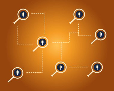 Arka plan büyüteç ile kalabalık cryptocurrency blockchain
