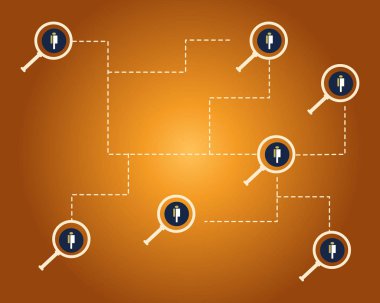 Arka plan büyüteç ile kalabalık cryptocurrency blockchain