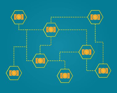 Blockchain bitcoin para kavramı arka plan koleksiyon ağ