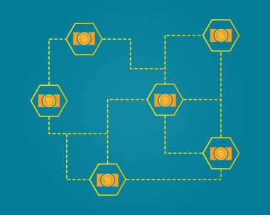 Blockchain bitcoin para kavramı arka plan koleksiyon ağ