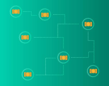 Blockchain bitcoin para yeşil arka plan toplama