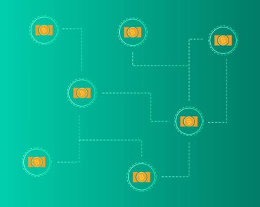 Blockchain bitcoin para yeşil arka plan toplama