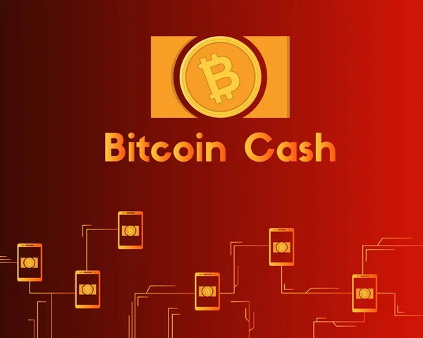 Blockchain Bitcoin Cash auf rotem Hintergrund Sammlung — Stockvektor