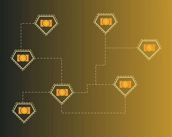 Blockchain Bitcoin efectivo conectar concepto fondo colección — Vector de stock