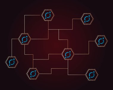 Cryptocurrency simgesi ağ devre arka plan toplama