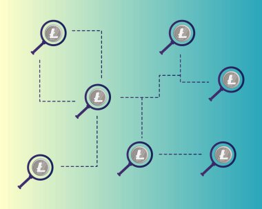 Arka plan büyüteç ile Blockchain litecoin teknoloji