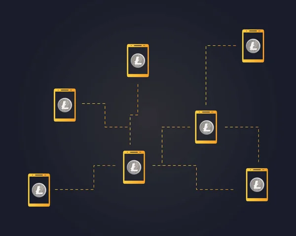 Blockchain litecoin tecnología de redes de fondo — Vector de stock