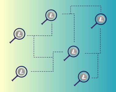 Arka plan büyüteç ile Blockchain litecoin teknoloji