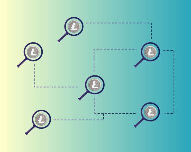 Arka plan büyüteç ile Blockchain litecoin teknoloji