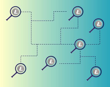 Arka plan büyüteç ile Blockchain litecoin teknoloji