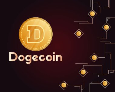 Dogecoin teknoloji devre stili koyu arka plan üzerinde