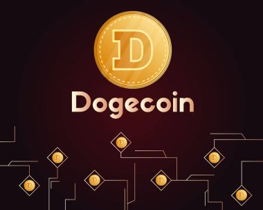 Dogecoin teknoloji devre stili koyu arka plan üzerinde