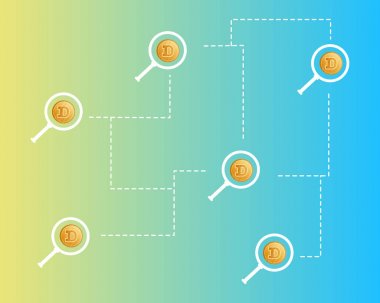 Stil arka plan büyüteç ile Dogecoin teknoloji