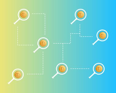 Stil arka plan büyüteç ile Dogecoin teknoloji