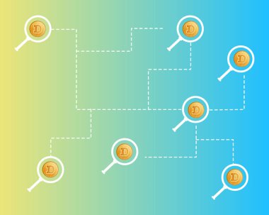 Stil arka plan büyüteç ile Dogecoin teknoloji
