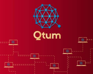 Qtum blockchain cryptocurreny kırmızı arka plan üzerinde