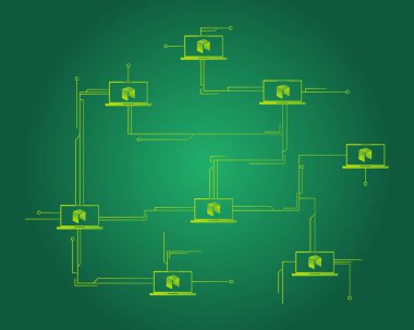 Cryptocurrency Neo devre tarzı yeşil zemin üzerine