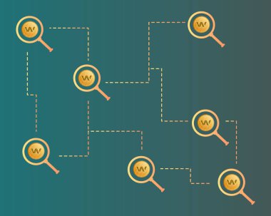 Arka plan büyüteç ile Blockchain balmumu cryptocurrency