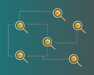 Arka plan büyüteç ile Blockchain balmumu cryptocurrency