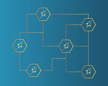 Blockchain yıldız stil mavi zemin üzerine