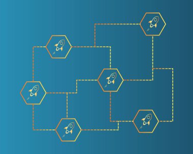Blockchain yıldız stil mavi zemin üzerine
