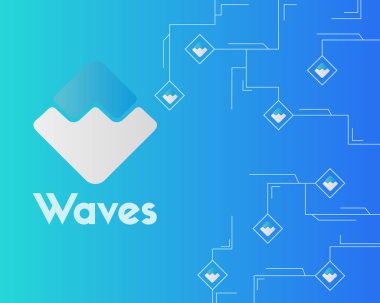 Blockchain tarzı devre üzerinde mavi arka plan dalgalar