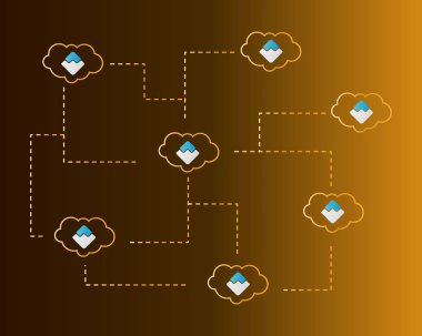 Dalgalar blockchain tarzı bulut arka plan ile
