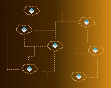 Dalgalar blockchain tarzı bulut arka plan ile