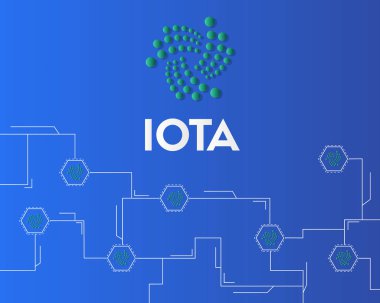 Cryptocurrency Iota devre üzerinde mavi arka plan stili