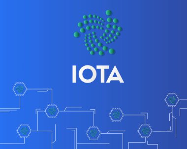 Cryptocurrency Iota devre üzerinde mavi arka plan stili