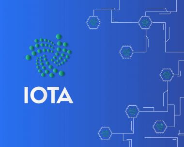 Cryptocurrency Iota devre üzerinde mavi arka plan stili