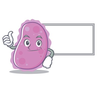 Başparmak yukarıya kurulu bakteri karakter karikatür tarzı ile