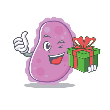 Hediye bakteri maskot karikatür tarzı