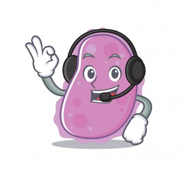 Kulaklık bakteri maskot karikatür tarzı ile