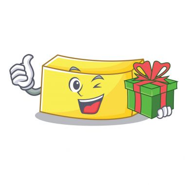 Hediye tereyağı maskot karikatür tarzı ile