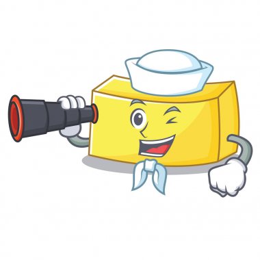 Denizci dürbün tereyağı maskot karikatür tarzı ile