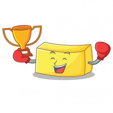 Boks şampiyonu tereyağı maskot karikatür tarzı