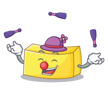 Tereyağı maskot karikatür tarzı hokkabazlık