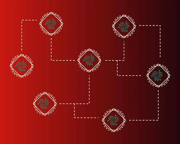Блокчейн IOTA в криптовалюте на красном фоне — стоковый вектор